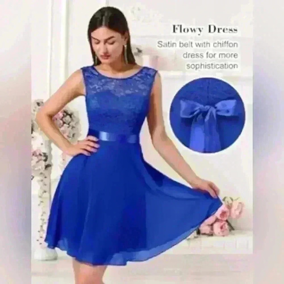 Women’s royal blue lace and chiffon BERY LOVE dress - Picture 6 of 7